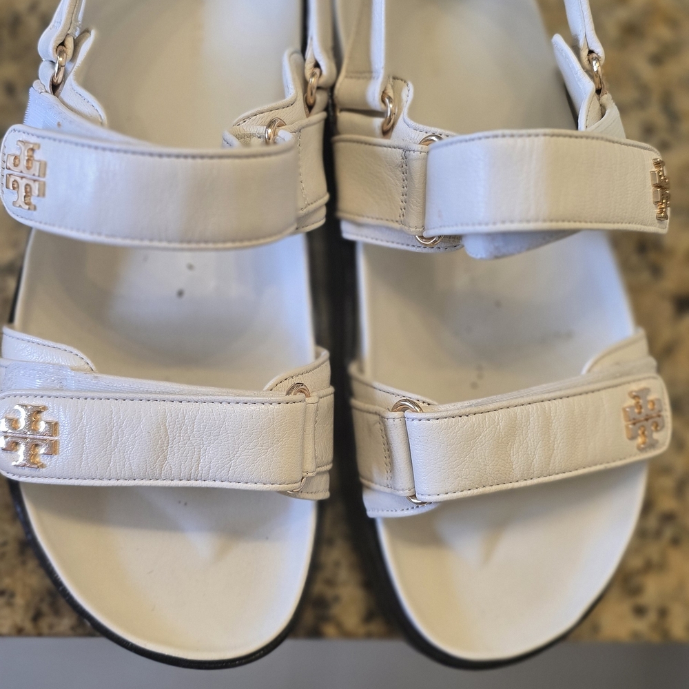 Tory Burch White Sandals with Wide Strap and Flat Sole